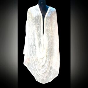 Elegant Chikankari White Floral Chiffon Scarf/ Dupatta